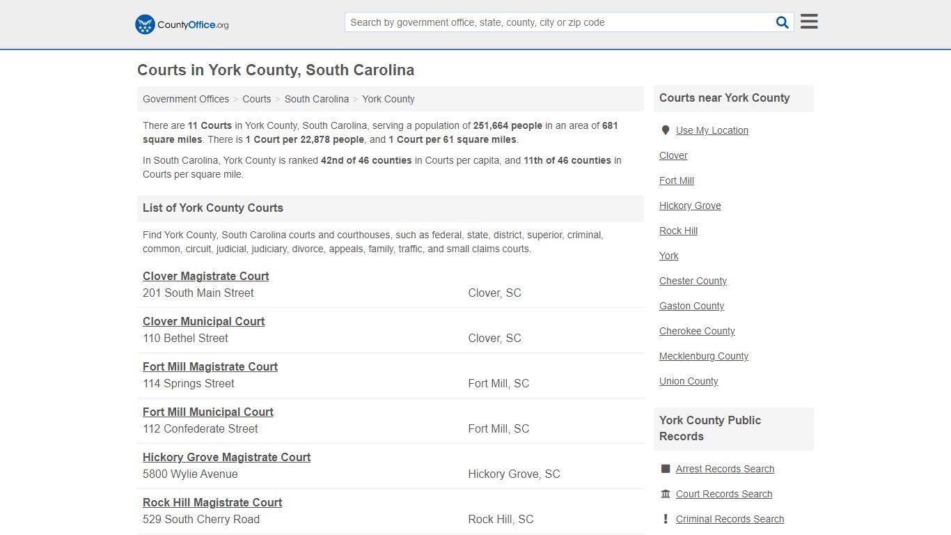 Courts - York County, SC (Court Records & Calendars)