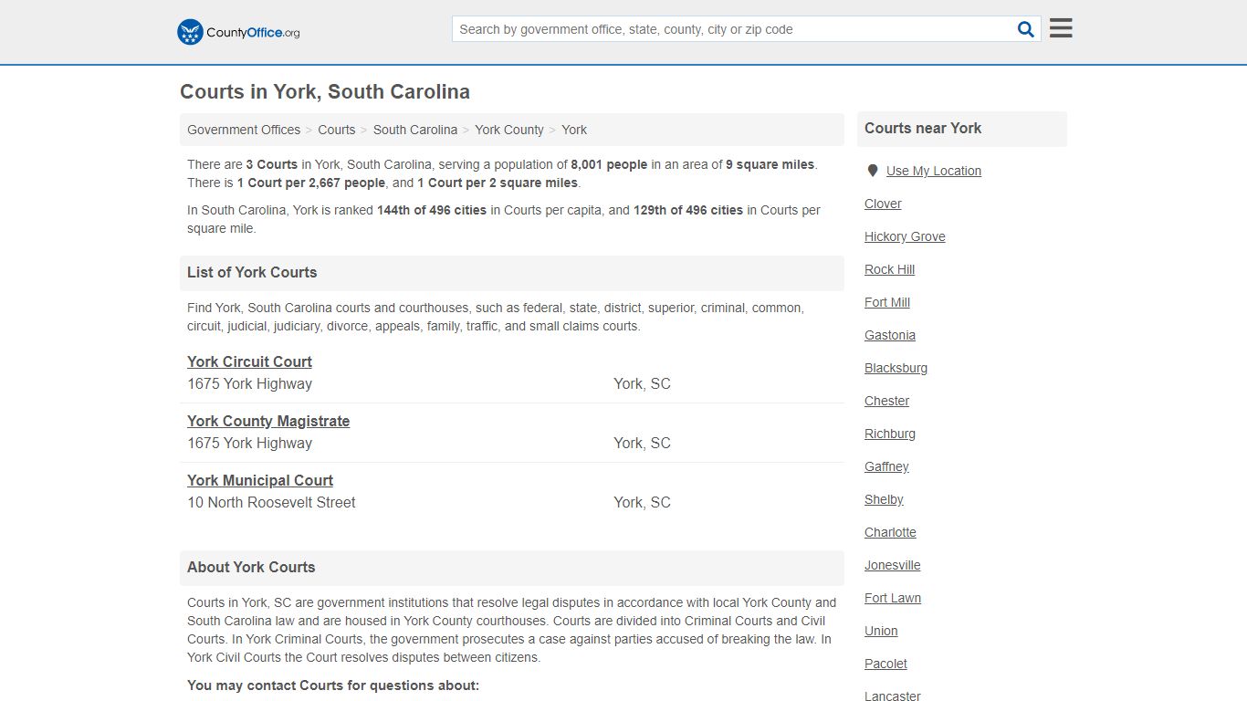 Courts - York, SC (Court Records & Calendars) - County Office